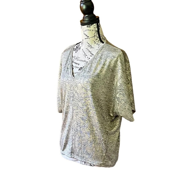 White House Black Market Metallic Gold Silver Everyday Dolman Blouse Boxy XS - Picture 3 of 9